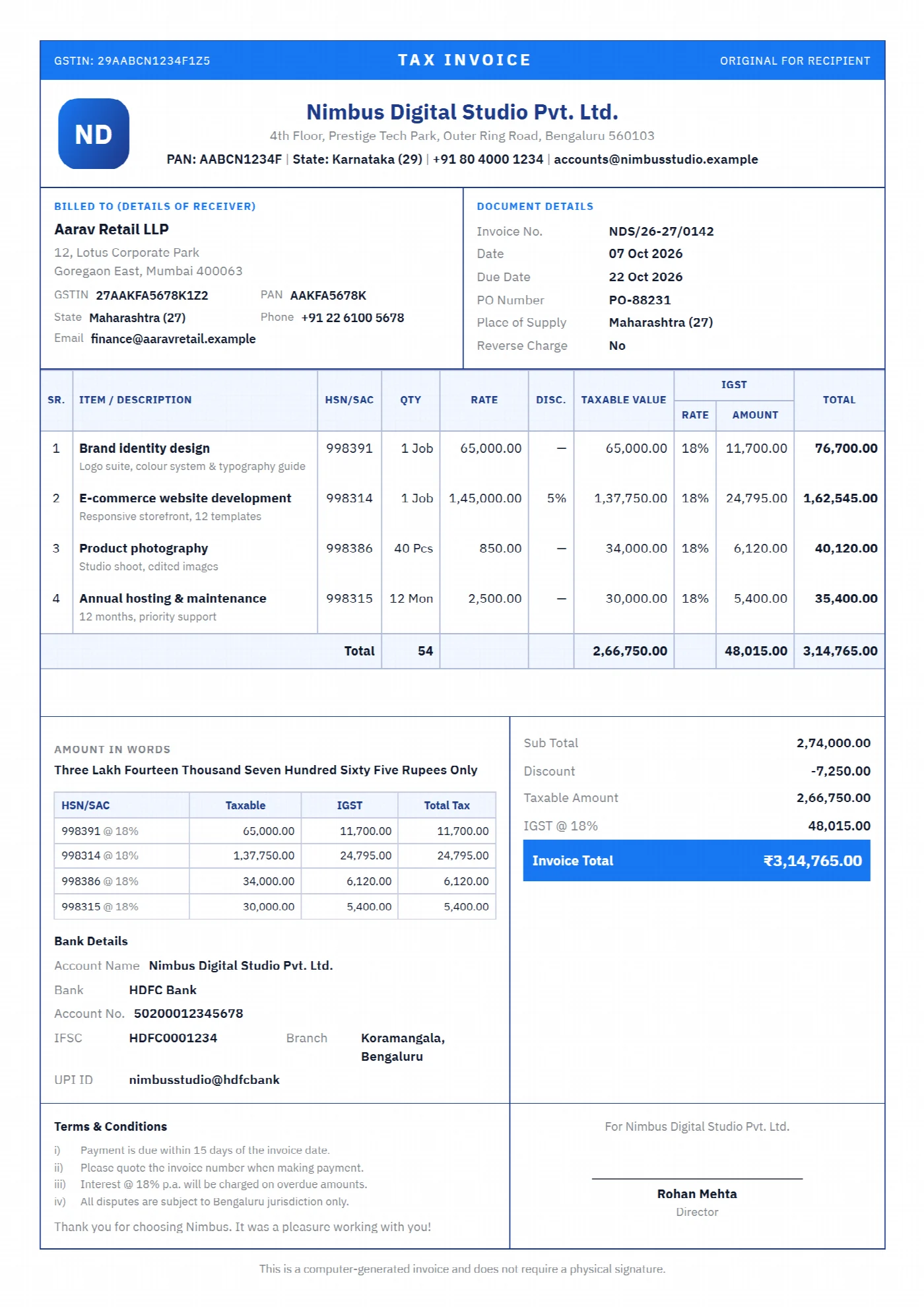 GST Standard tax invoice